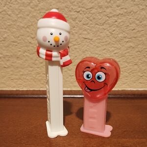 Pez Snowman and Heart Dispenser Set - Red, White, Pink